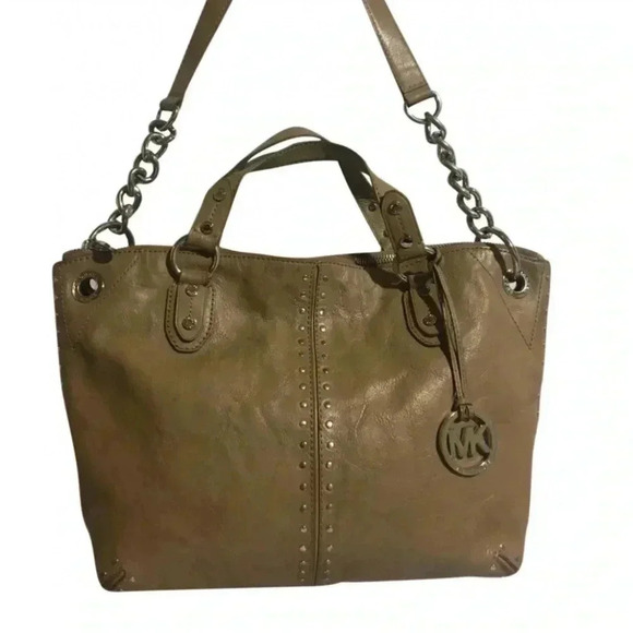 Michael Kors Handbags - Michael kors beige leather satchel handbag